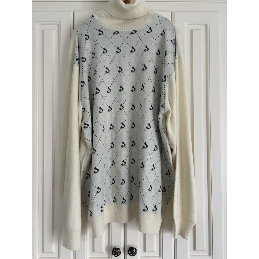 Vintage Davoucci Monogram Turtleneck Sweater Wool‎ Blend Preppy 90's Size 3X